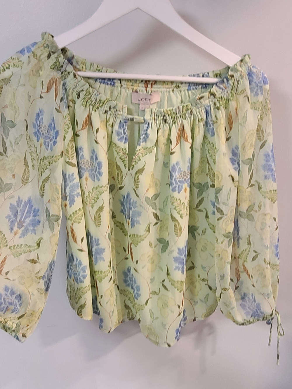 LOFT Floral Blouse Green & Blue Like New